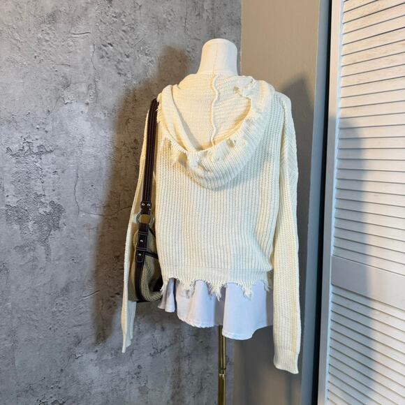 Cream Full Circle Trends Distressed Cream Knit Zip Up Hoodie - Picture 5 of 6